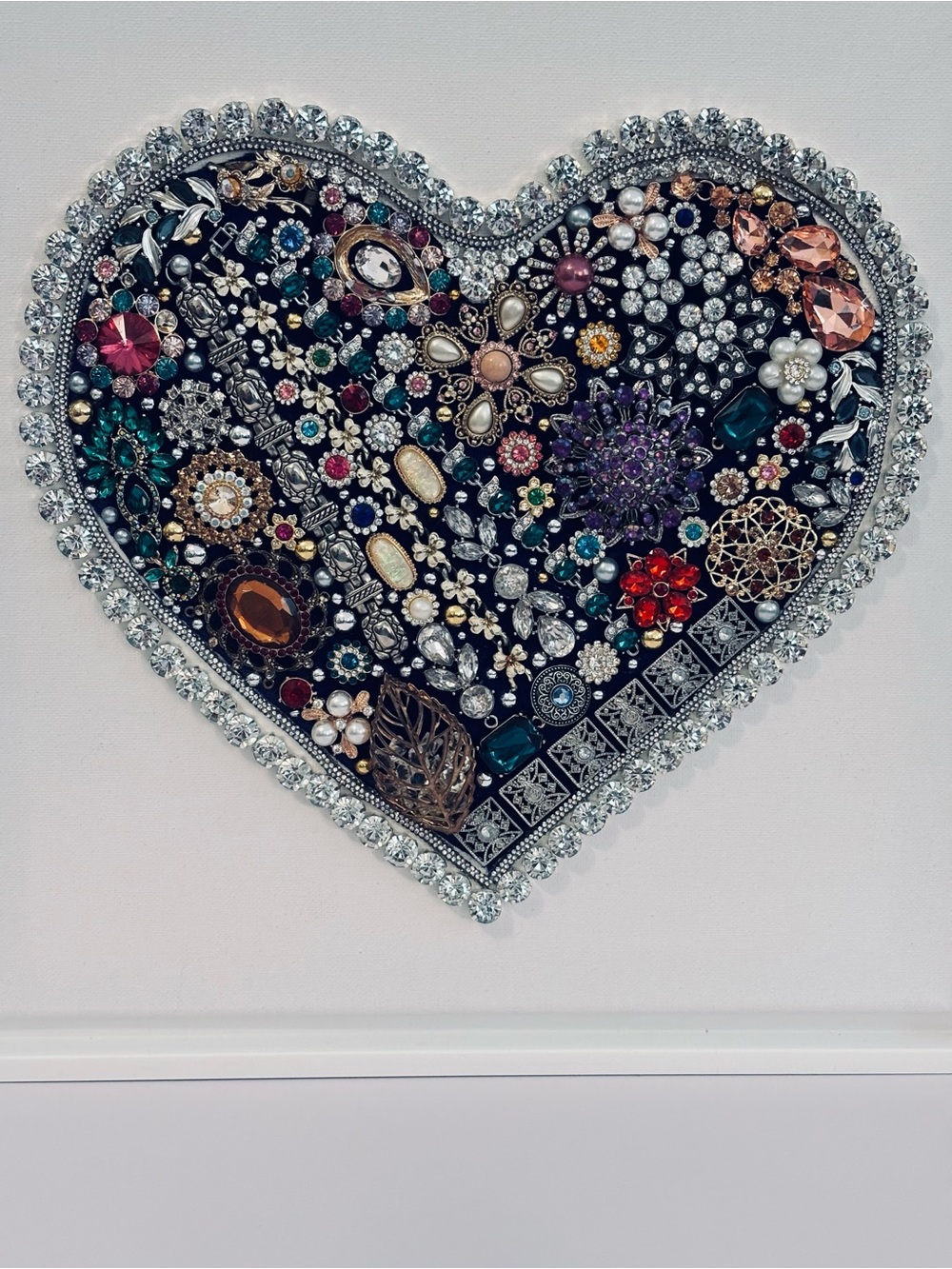 Jewelry Art White Framed Heart Picture - 13 1/2” x 13 1/2” - HIGH SPARKLE!!!